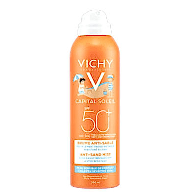 Vichy CAPITAL SOLEIL Anti-Sand Mist For Kids - Hassas çocuk cildi için kumun cilde yapışmasına karşı etkili, çok yüksek faktörlü güneş koruyucu sprey SPF 50+